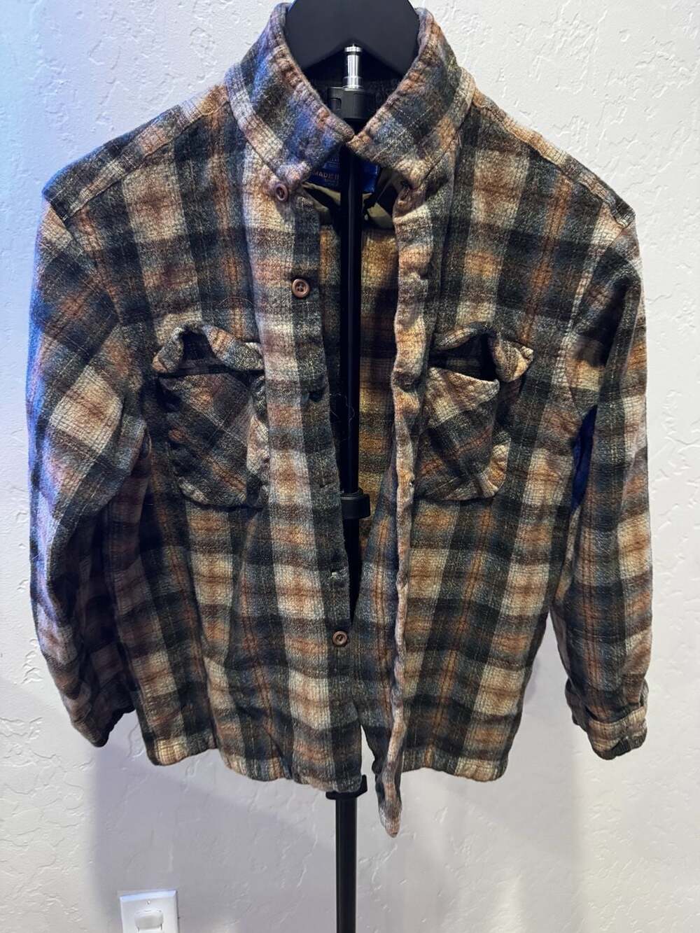 Pendleton Wool Shirt Size L Brown Plaid Vintage Virgin Wool